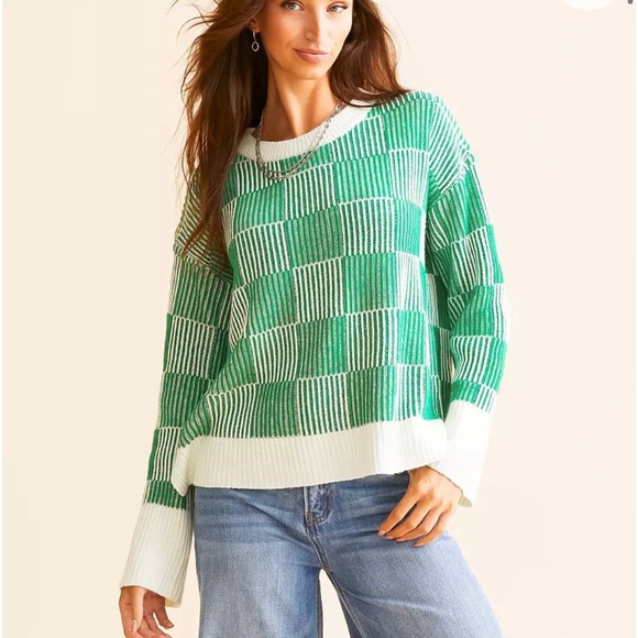 aemi+co Sweaters - Aemi+Co Green Women's Checkered Cozy Thick Anthropologie Sweater Med